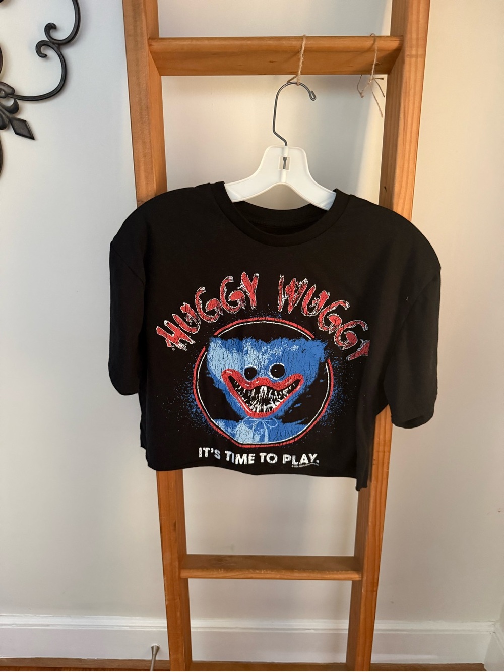 H&M Black Cropped Tee with Blue & Red Huggy Wuggy Graphic